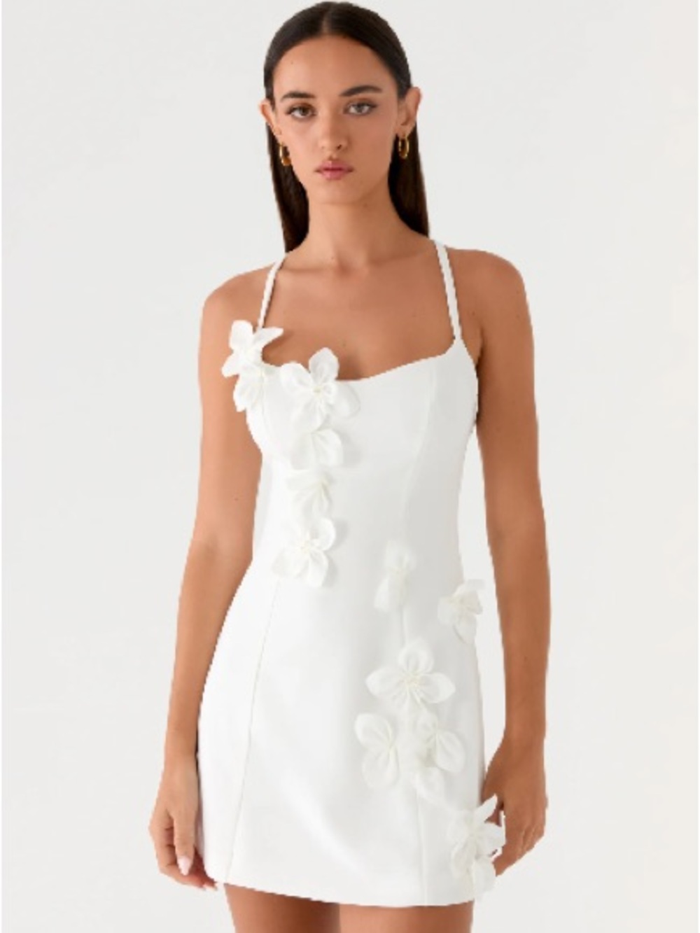 Peppermayo White 3D Floral Strap Mini Dress